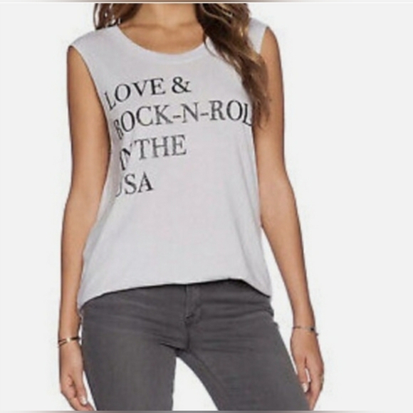 Chaser LA Love Rock N Roll In The USA Light Gray Tank Top Size XS - Picture 5 of 5